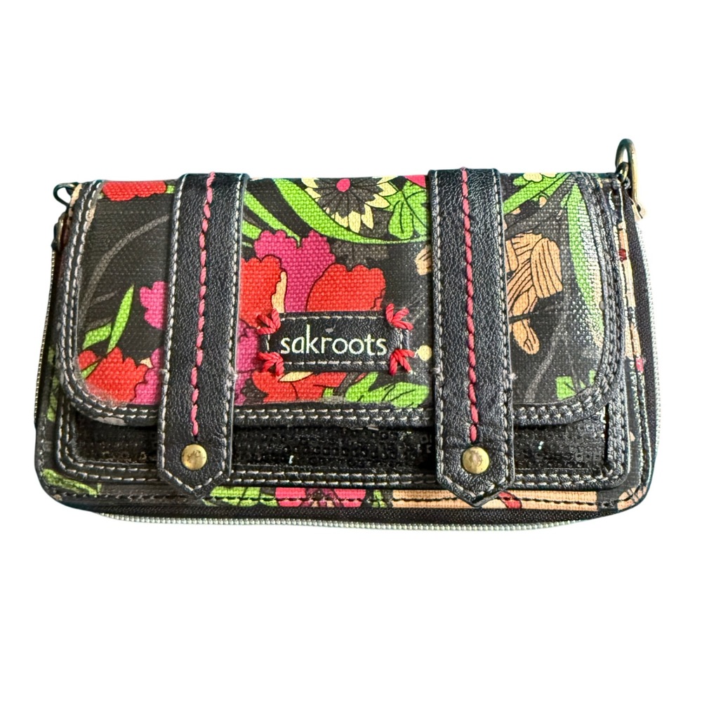 Sakroots Accordion Wallet Floral Sequin Zip Around‎ Organizer Clutch
